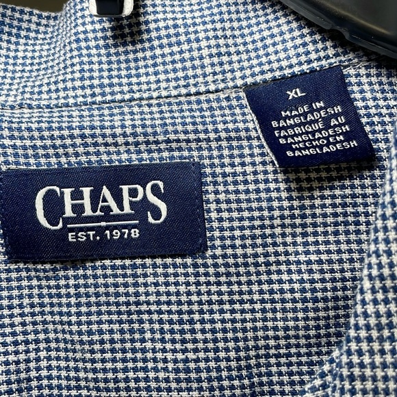 Chaps navy and white houndstooth button down linen blend shirt sz XL - Picture 4 of 6